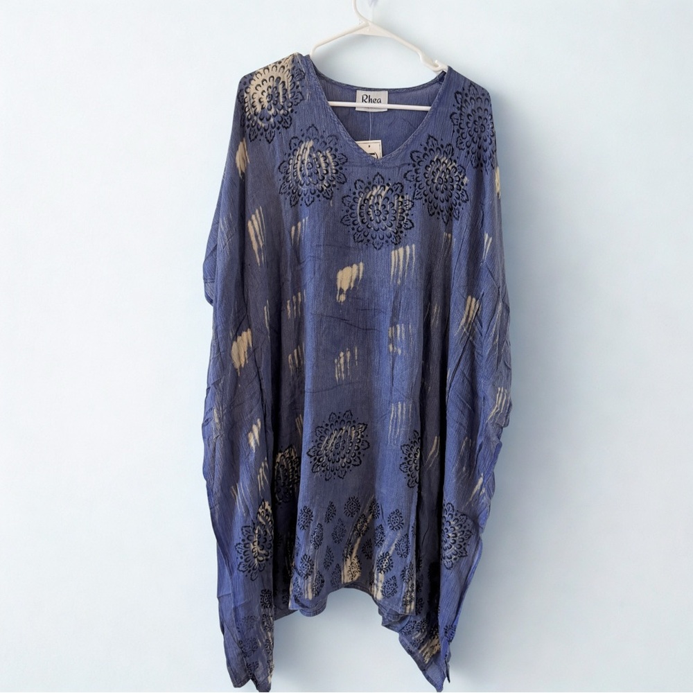 Rhea Boho Embroidered Kaftan Dress cover-up - Navy Blue One Size NWT